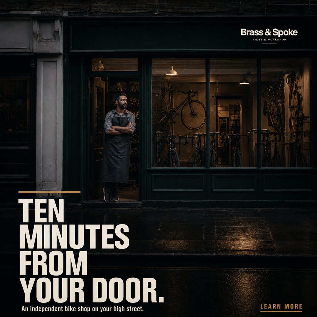 Bike shop ad: Ten minutes from your door.