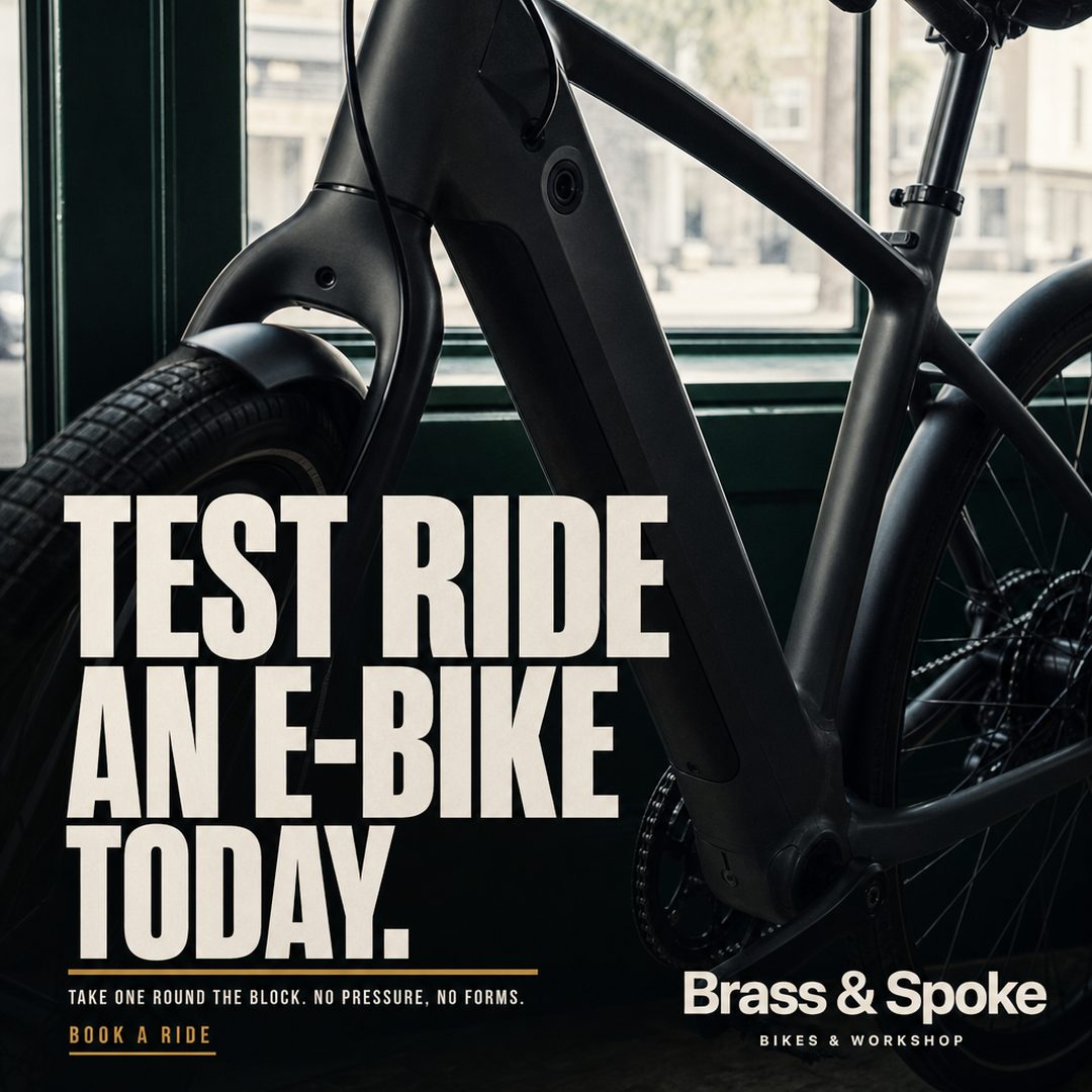 Bike shop ad: Test ride an e-bike today.