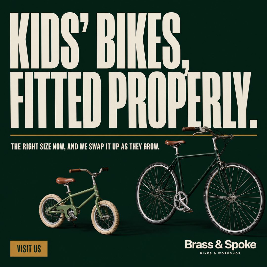 Bike shop ad: Kids' bikes, fitted properly.