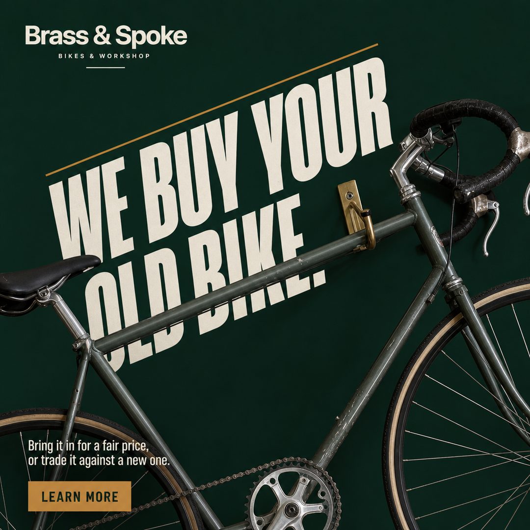 Bike shop ad: We buy your old bike.
