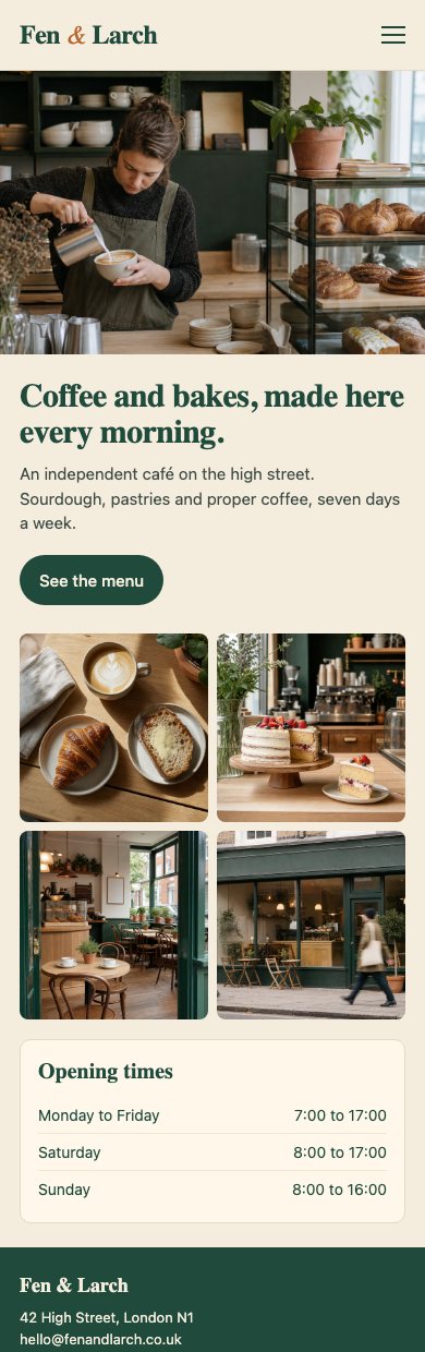 A shop's own website open on a phone